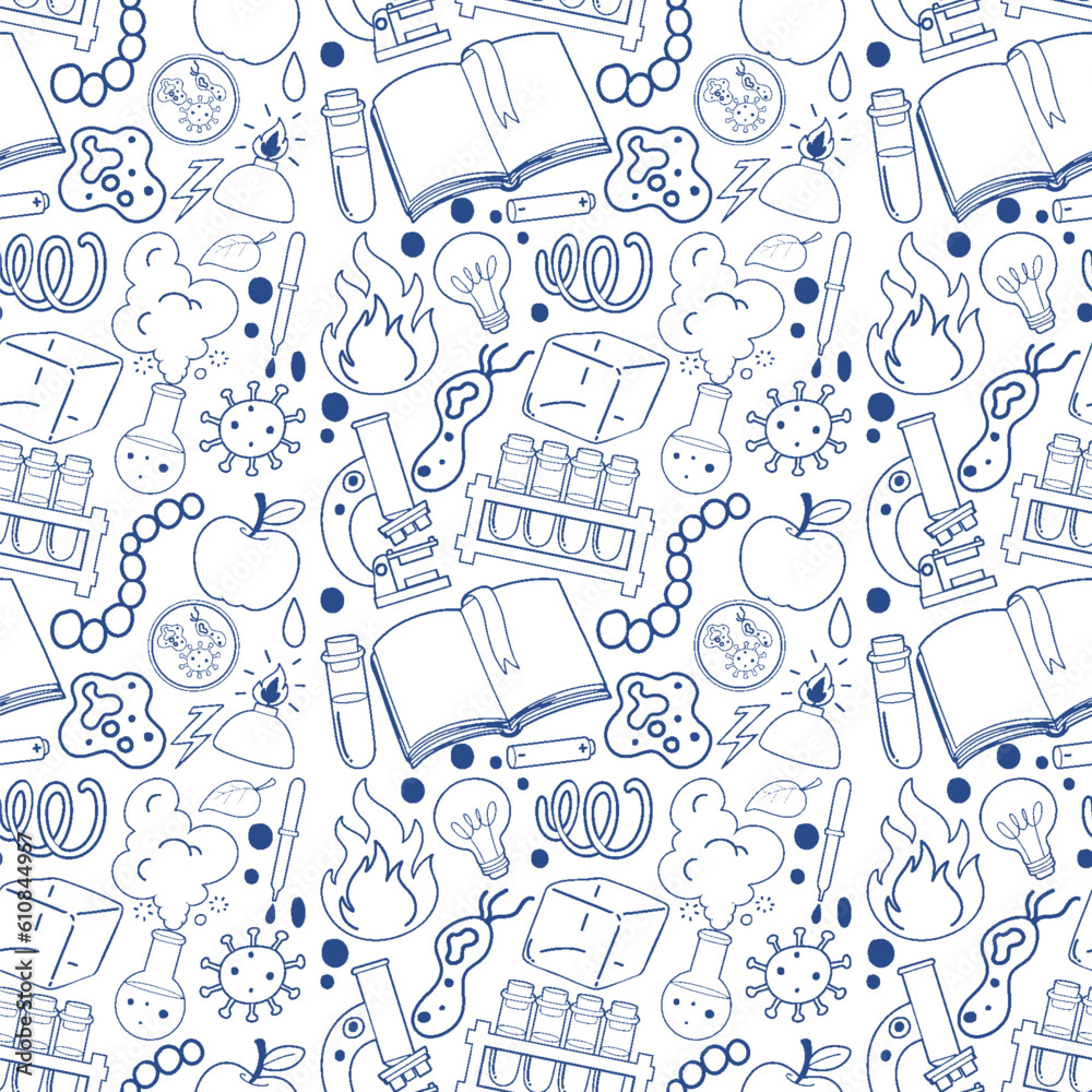 Wall mural science objects and icons seamless pattern