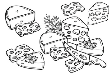 Hand Drawn cheese collection in flat style illustration for business ideas