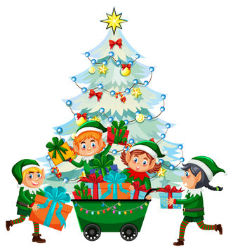 Christmas tree with many elves