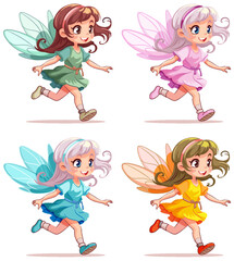 Set of cute fantasy fairies cartoon character