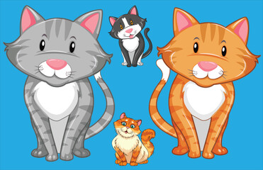 Cute cat cartoon set. Vector illustration for design. Pro Vector Set of cute cats of different breeds in flat cartoon style