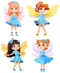 Set of cute fantasy fairies cartoon character