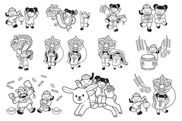 Hand Drawn Chinese children and family collection in flat style illustration for business ideas