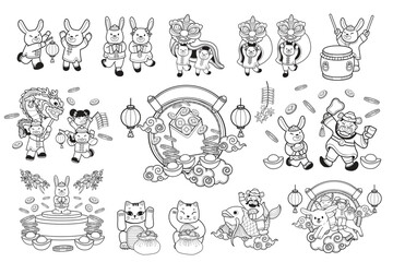 Hand Drawn Chinese children and family collection in flat style illustration for business ideas