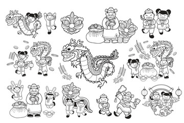 Hand Drawn Chinese children and family collection in flat style illustration for business ideas