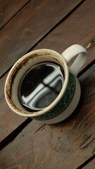 A cup of coffee to start the day with the warm rays of the morning sun, brewed using the Indonesian brewing method "Tubruk". plants and silhouettes
