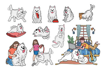 Hand Drawn dog and family collection in flat style illustration for business ideas