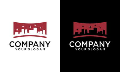 Night city skyline with star logo design inspiration