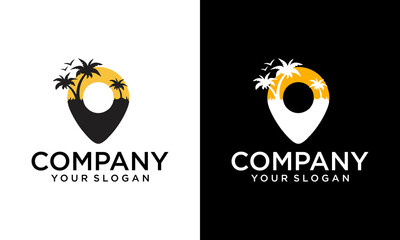 beach place coconut trees pin map location simple logo design vector icon