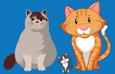 Cute cat cartoon set. Vector illustration for design. Pro Vector Set of cute cats of different breeds in flat cartoon style