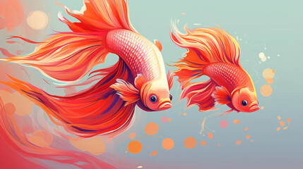 Fototapeta premium Betta fish illustration on abstract background with Ai Generated
