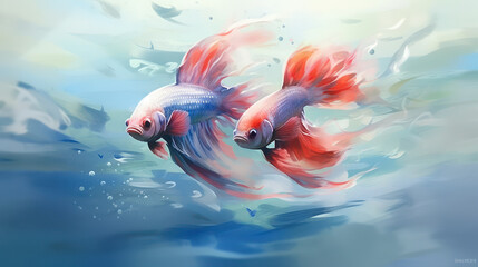 illustrations two betta fish concept paint with Ai Generated
