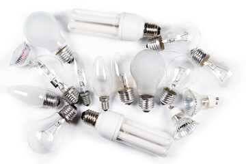 Different lightbulbs on grey background