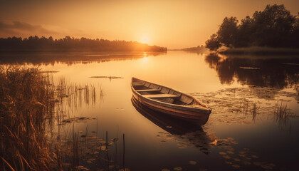 Tranquil sun on water, nature beauty reflected generated by AI