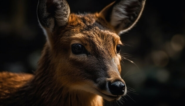 Deer cute face in focus, looking at camera generated by AI