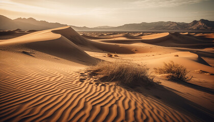 Fototapeta na wymiar Tranquil sun over majestic sand dunes in Arabia generated by AI