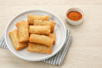 Cibay, made from tapioca flour, served with chilli sauce, Indonesian traditional food
