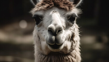 Fototapeta premium Cute alpaca smiles for the camera in pasture generated by AI