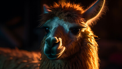 Alpaca stares at camera, cute and woolly generated by AI