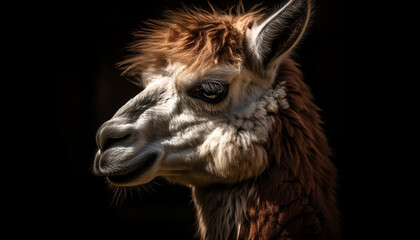 Obraz premium Cute alpaca portrait, fluffy fur and wool generated by AI