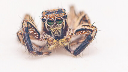 Close up a jumping spider on cement floor, Selective focus, macro shot, Thailand.