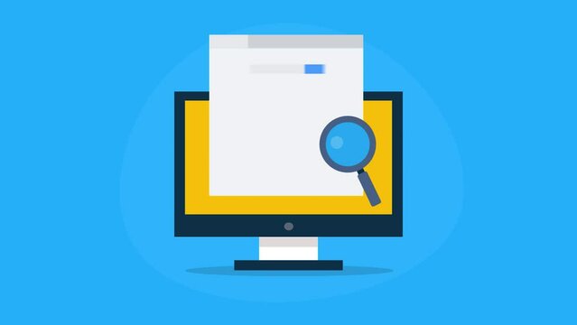 Analysing website ranking for particular keyword search term, SEO software tracking and display website position on search engine page on computer screen, video animation.