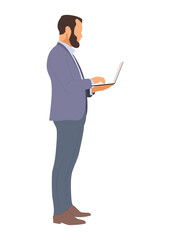 Business Man Holding Laptop Flat Illustration