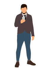 Fototapeta premium Businessman Holding Smartphone Flat Illustration