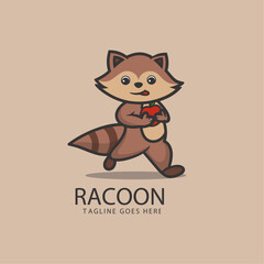 Vector Logo Illustration Raccoon Mascot Cartoon Style.