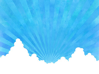 背景画像 バックグラウンド 素材 手書き 水彩 夏 青空 晴れ 夏休み 注目 雲 集中 光