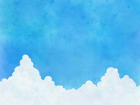 背景画像 バックグラウンド 白バック 素材 キャンバス 水彩 夏 青空 晴れ 夏休み 暑中見舞い 雲 お盆