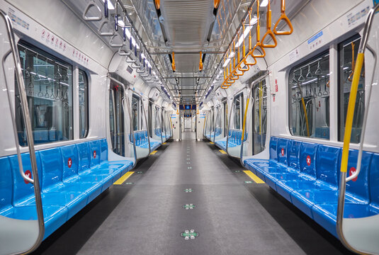 Empty mas rapid transit train (MRT). Inside MRT carriage, a public municipal transport