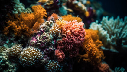 Fototapeta na wymiar Colorful sea life thrives in underwater reef generated by AI