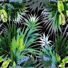 tropical leaves seamless watercolor pattern