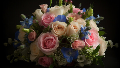 Romantic bouquet of fresh pink hydrangeas for wedding generated by AI