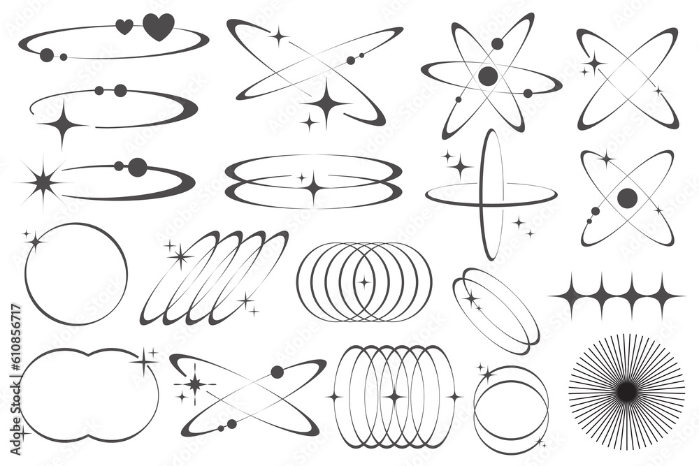 Wall mural aesthetic shapes with stars. minimal vector shapes in lines with sparkles. abstract modern geometric