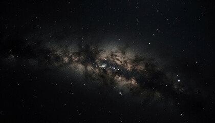Fototapeta na wymiar Glowing star trail illuminates Milky Way landscape generated by AI