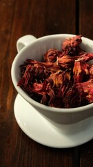 rosella hibiscus tea closed up heatly