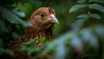 Bird of prey perching on branch, watching generated by AI