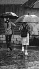 Always prepare an umbrella when the rainy season starts. black and white

