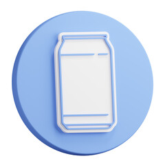 3D button rendering of aluminum can for soft drinks. Storing cocktails and soda in jar. Realistic blue white PNG illustration isolated on transparent background