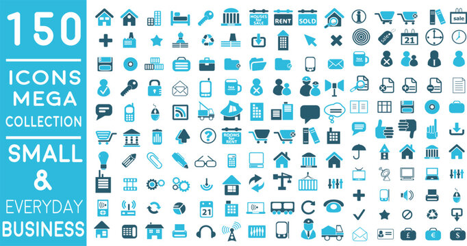 Premium Essential Flat Business Icons for Small Business and Everyday Use | Modern flat line icons set of global business services and worldwide operations. Premium quality 150+ icon pack.