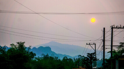 Sunset with electrical pole, Thakhek loop, Laos