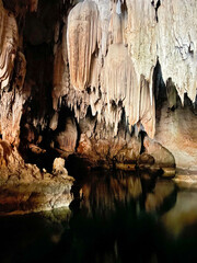 Big stalactite in a cave, Thakhek loop, Laos