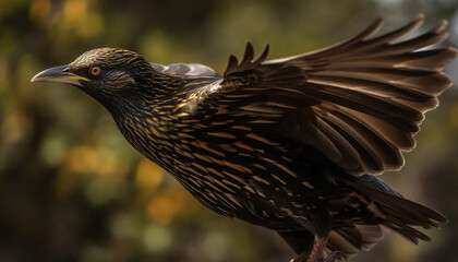 Fototapeta premium Hawk perching on branch, spread wings, freedom generated by AI