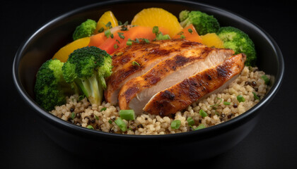 Grilled chicken breast with broccoli and rice generated by AI