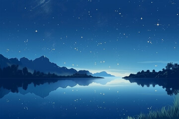 Obraz na płótnie Canvas background view of shooting stars over anime lake