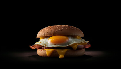 Grilled gourmet cheeseburger on sesame seed bun generated by AI