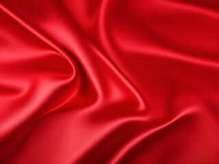 Plakat Red silk fabric abstract background. Generative ai
