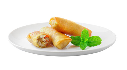 Spring rolls food in a plate isolated on transparent png
